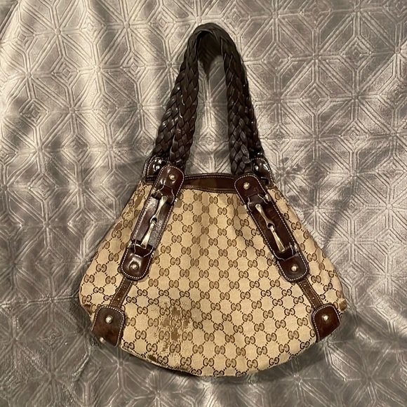 Gucci satchel bag with brown leather trim and gold hardware - Picture 1 of 7